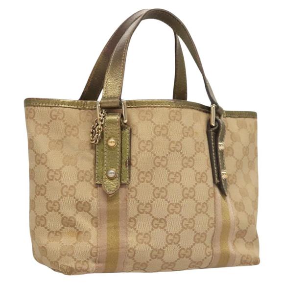 GUCCI GG Canvas Hand Bag Beige Gold 139261 Auth 121563 - Picture 1 of 16